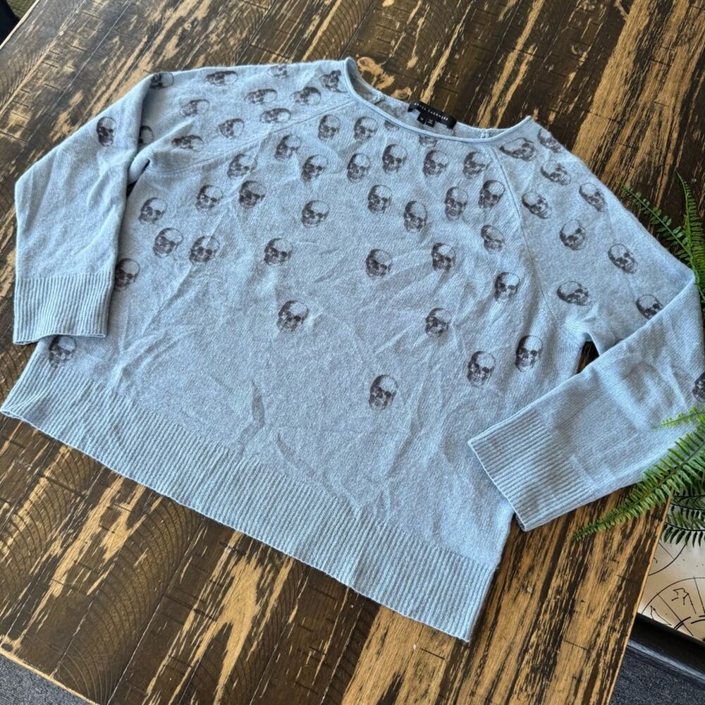 SKULL CASHMERE - Light Blue Skull Print Sweater – Size Medium